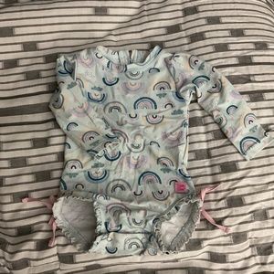 12- 18 month Ruffle Butt long sleeve one piece rainbow swimsuit